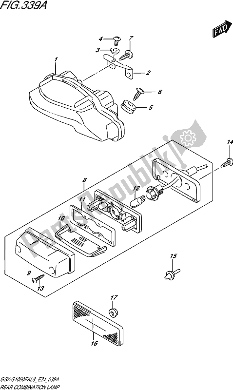 All parts for the Rear Combination Lamp of the Suzuki Gsx-s 1000 FA 2018