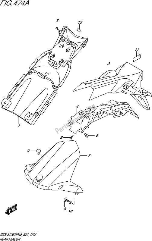 All parts for the Rear Fender of the Suzuki Gsx-s 1000 FA 2018