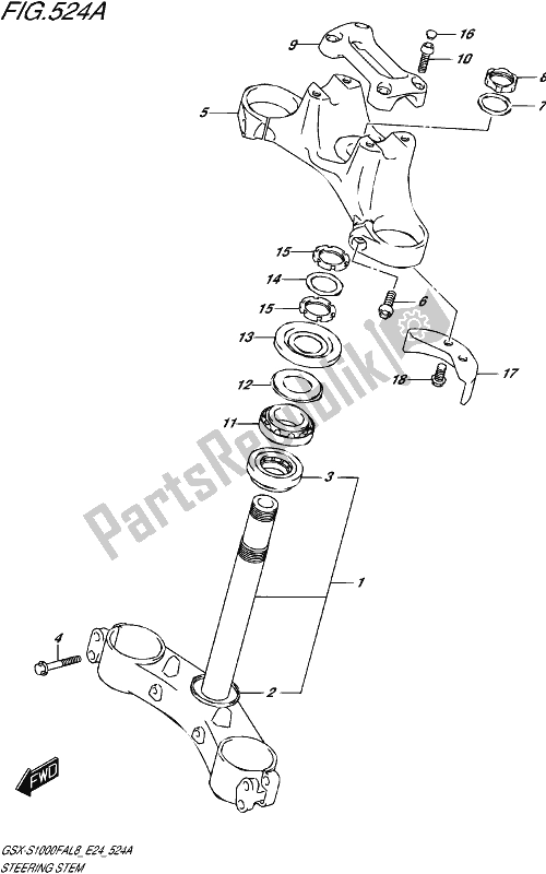 Tutte le parti per il Steering Stem (gsx-s1000fal8 E24) del Suzuki Gsx-s 1000 FA 2018