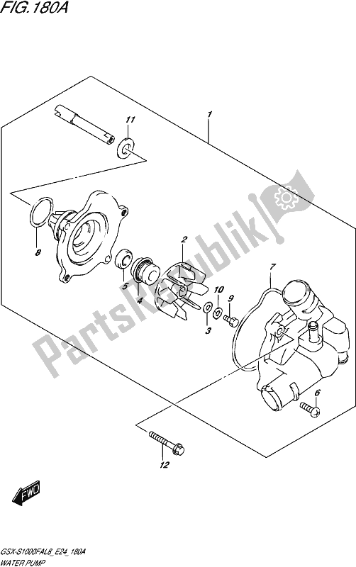 All parts for the Water Pump of the Suzuki Gsx-s 1000 FA 2018