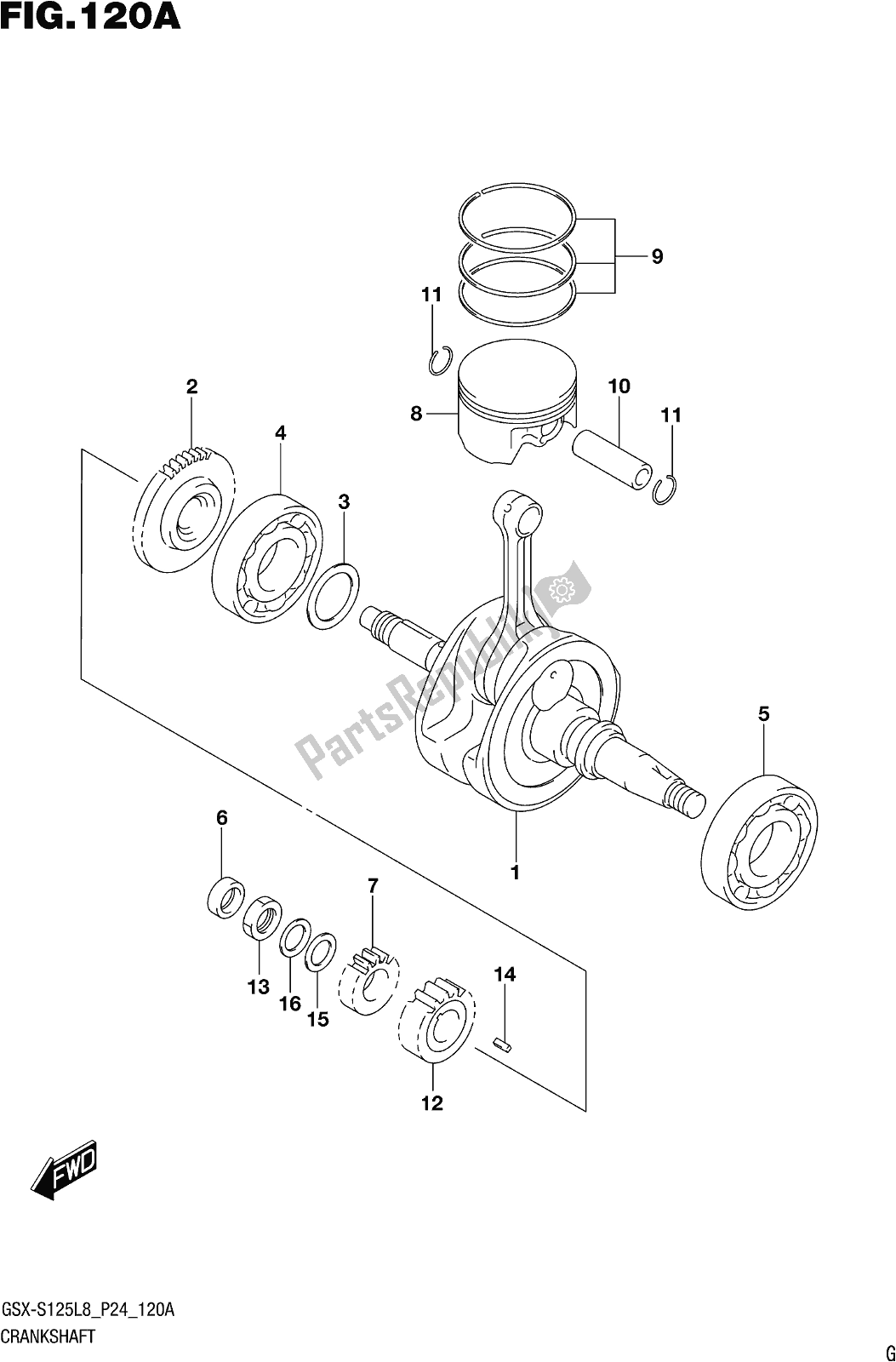 Tutte le parti per il Fig. 120a Crankshaft del Suzuki Gsx-s 125 ML 2018