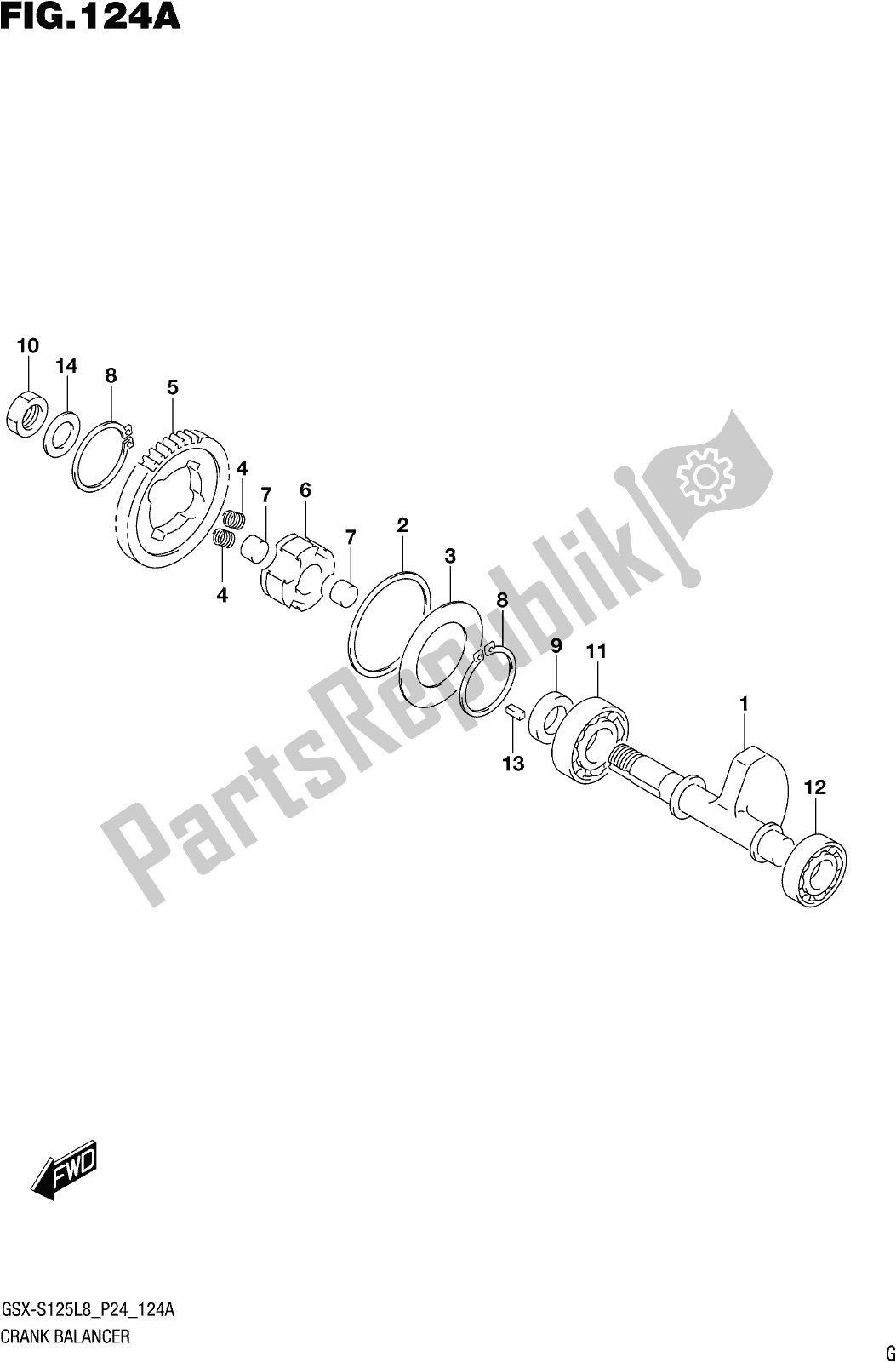 All parts for the Fig. 124a Crank Balancer of the Suzuki Gsx-s 125 ML 2018