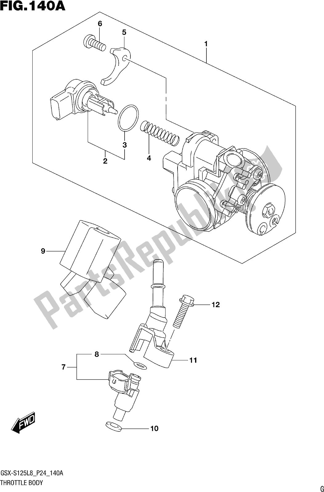 All parts for the Fig. 140a Throttle Body of the Suzuki Gsx-s 125 ML 2018