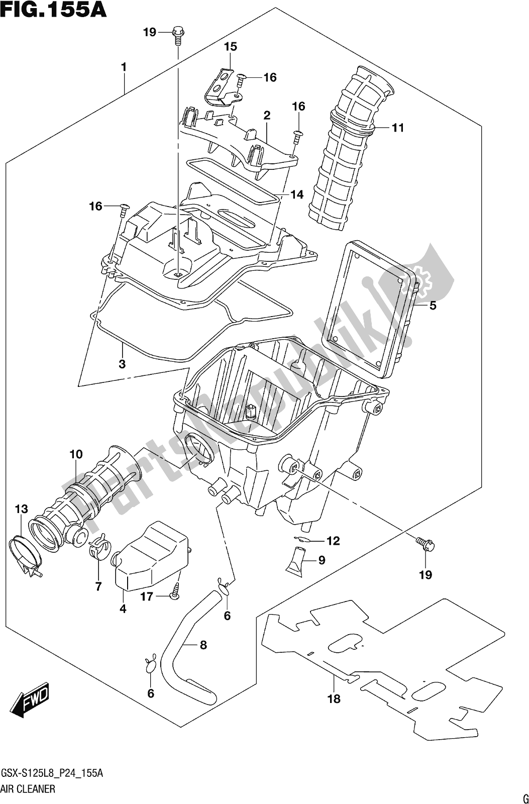 All parts for the Fig. 155a Air Cleaner of the Suzuki Gsx-s 125 ML 2018