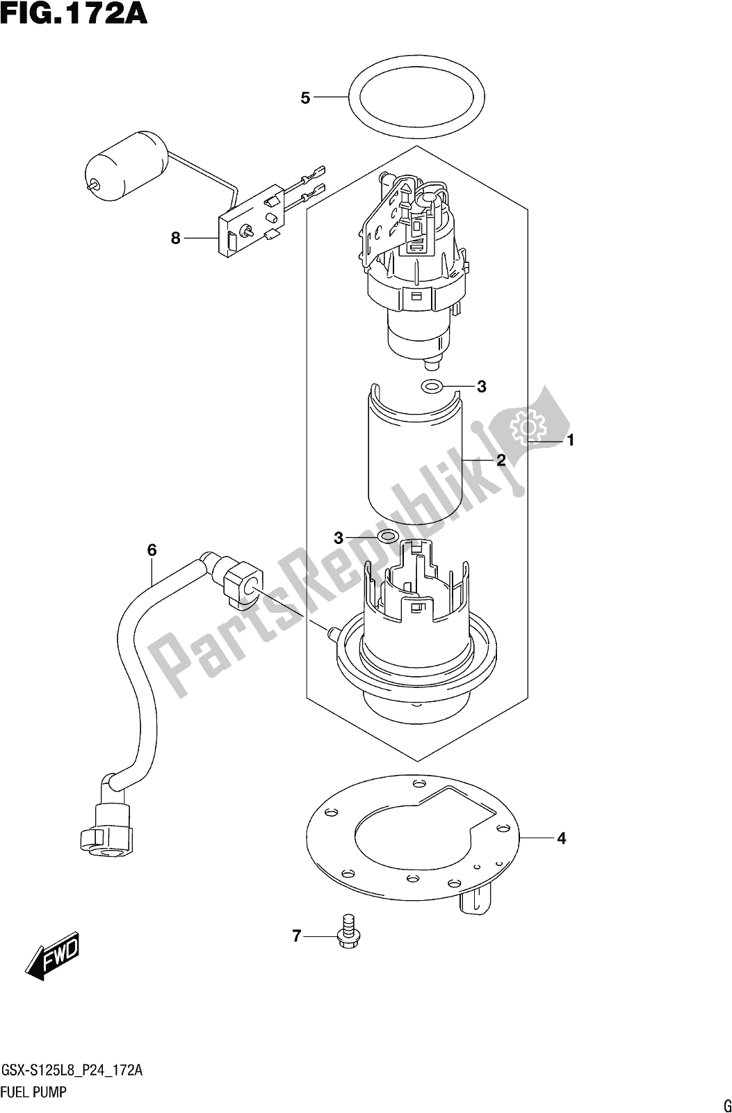 All parts for the Fig. 172a Fuel Pump of the Suzuki Gsx-s 125 ML 2018