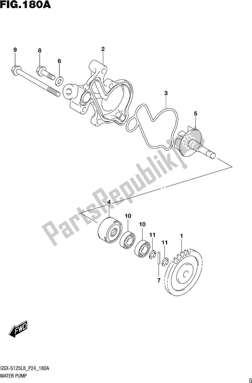 Tutte le parti per il Fig. 180a Water Pump del Suzuki Gsx-s 125 ML 2018