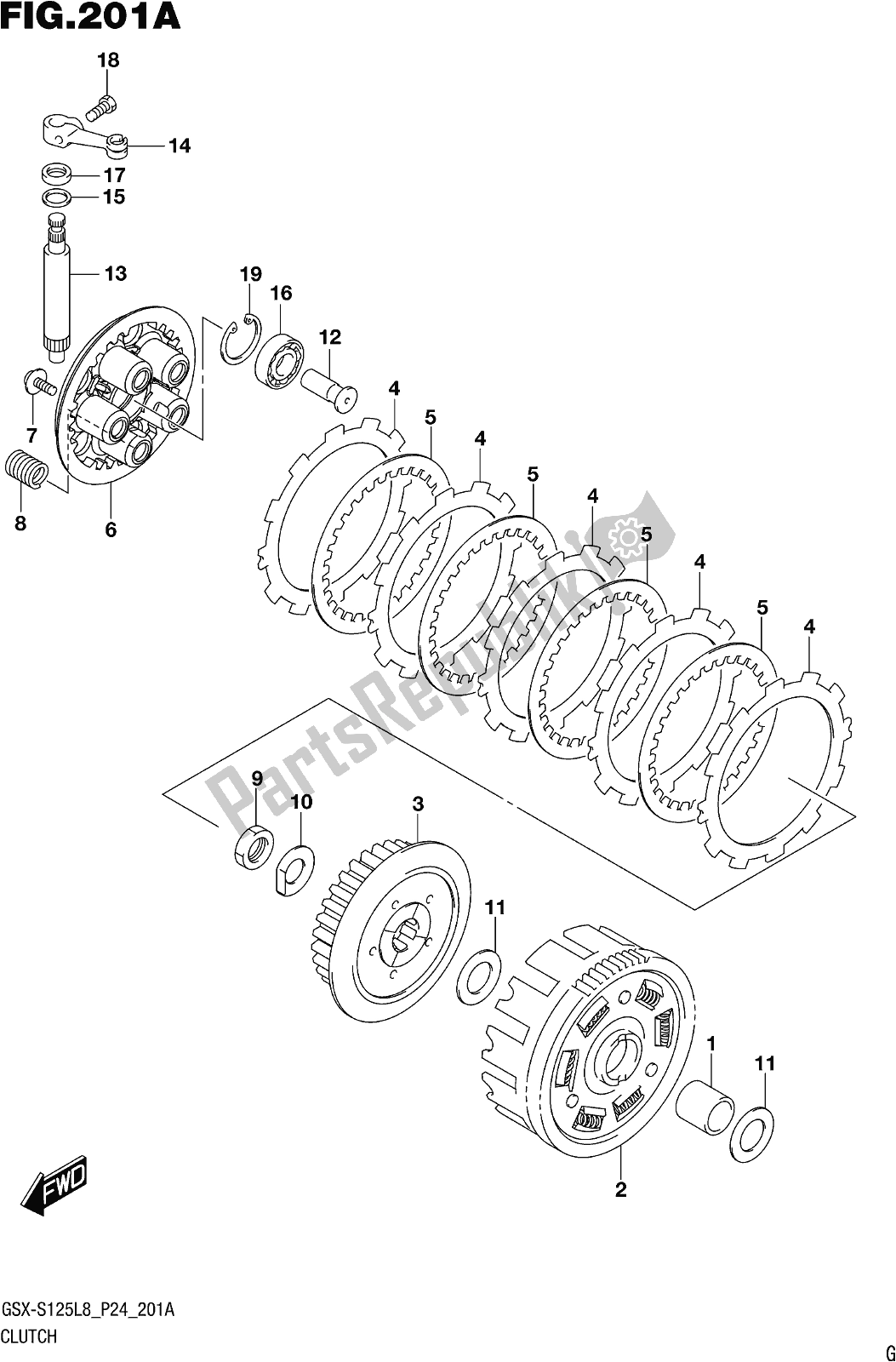 Tutte le parti per il Fig. 201a Clutch del Suzuki Gsx-s 125 ML 2018