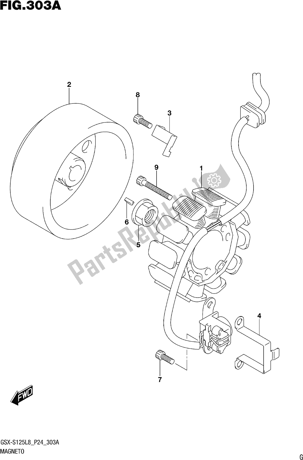 All parts for the Fig. 303a Magneto of the Suzuki Gsx-s 125 ML 2018