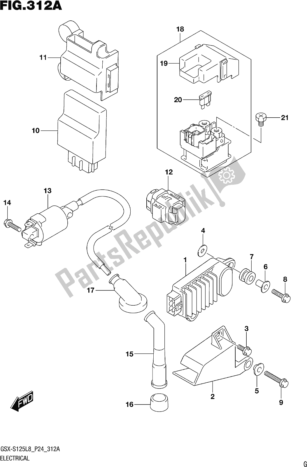 Alle onderdelen voor de Fig. 312a Electrical van de Suzuki Gsx-s 125 ML 2018