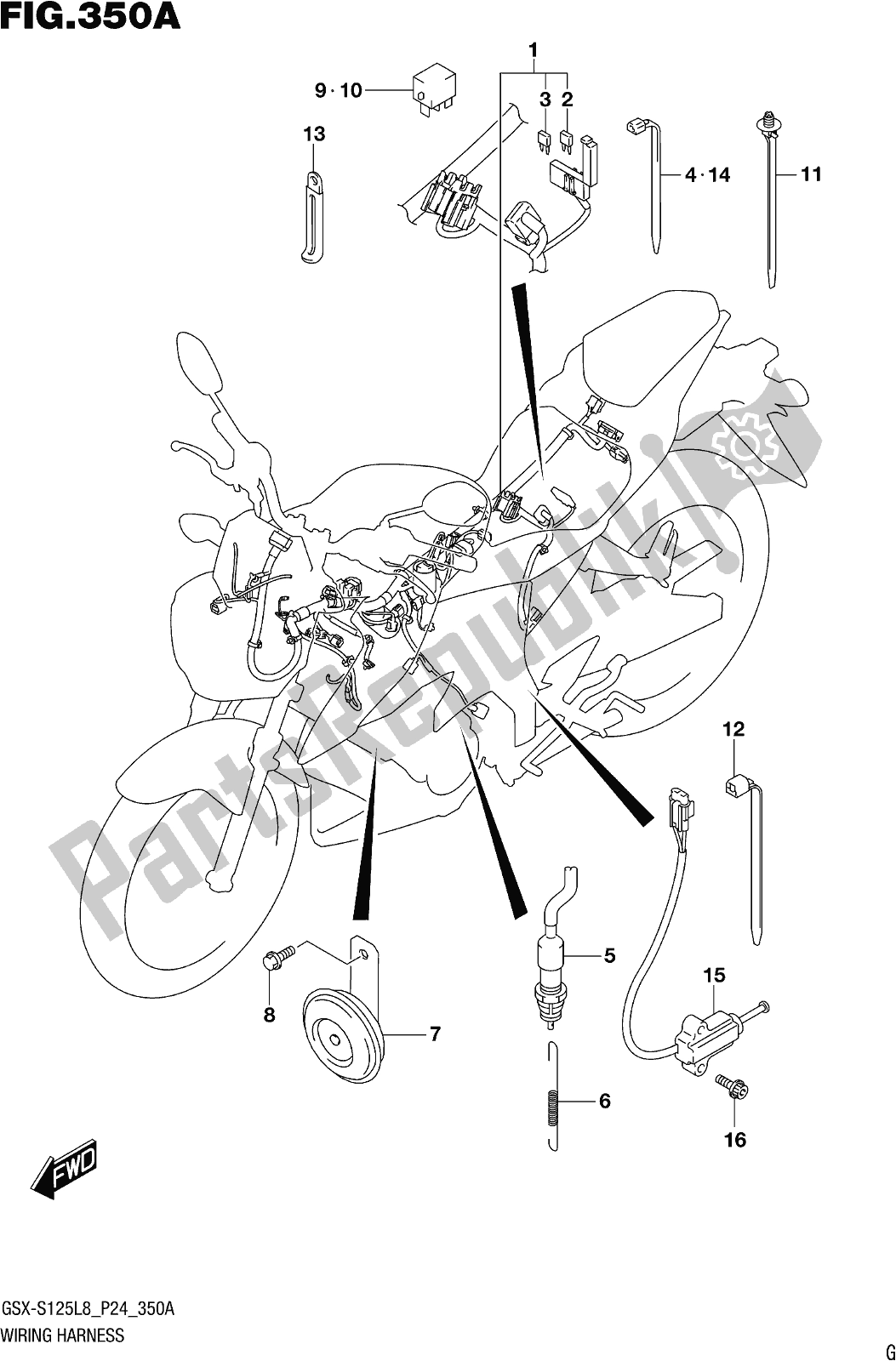 Tutte le parti per il Fig. 350a Wiring Harness del Suzuki Gsx-s 125 ML 2018