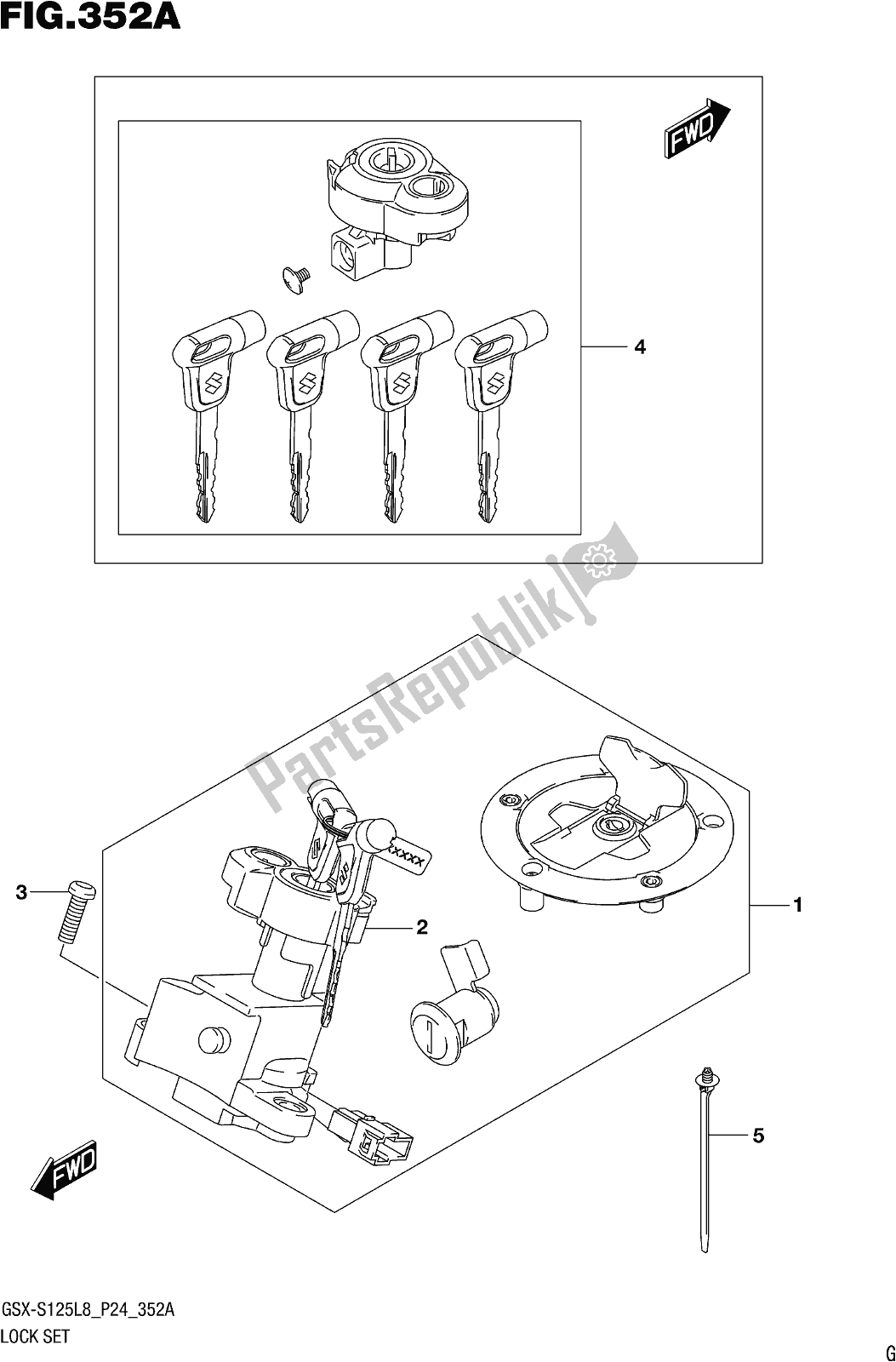 All parts for the Fig. 352a Lock Set of the Suzuki Gsx-s 125 ML 2018