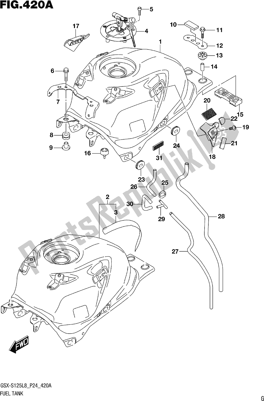 Tutte le parti per il Fig. 420a Fuel Tank (gsx-s125mll8 P24) del Suzuki Gsx-s 125 ML 2018