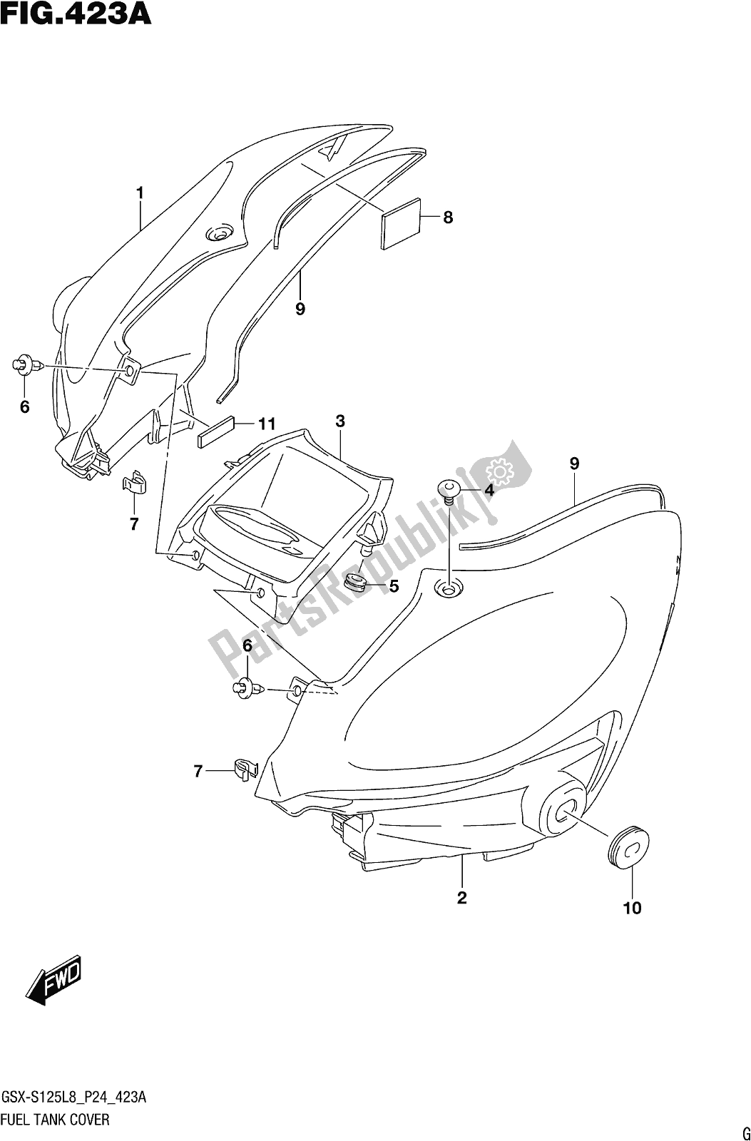 Tutte le parti per il Fig. 423a Fuel Tank Cover del Suzuki Gsx-s 125 ML 2018