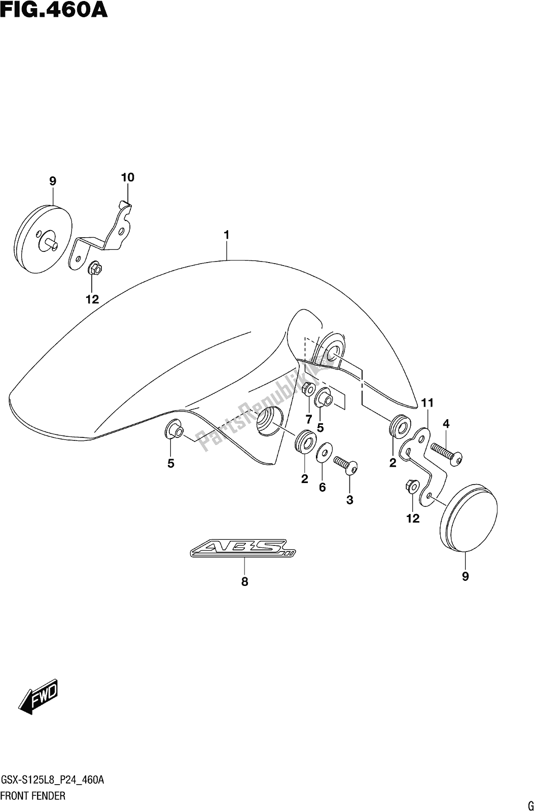 Tutte le parti per il Fig. 460a Front Fender del Suzuki Gsx-s 125 ML 2018