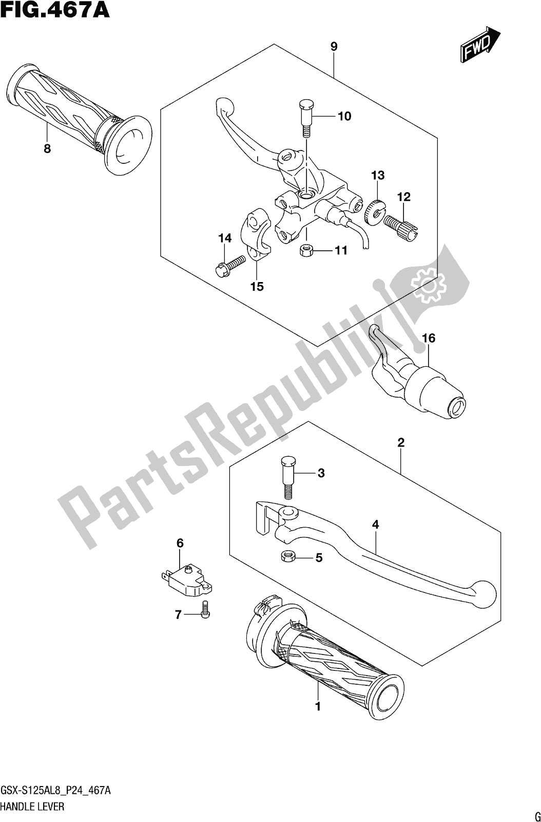 Tutte le parti per il Fig. 467a Handle Lever del Suzuki Gsx-s 125 ML 2018