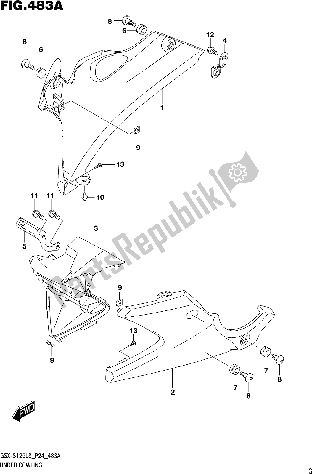 All parts for the Fig. 483a Under Cowling of the Suzuki Gsx-s 125 ML 2018