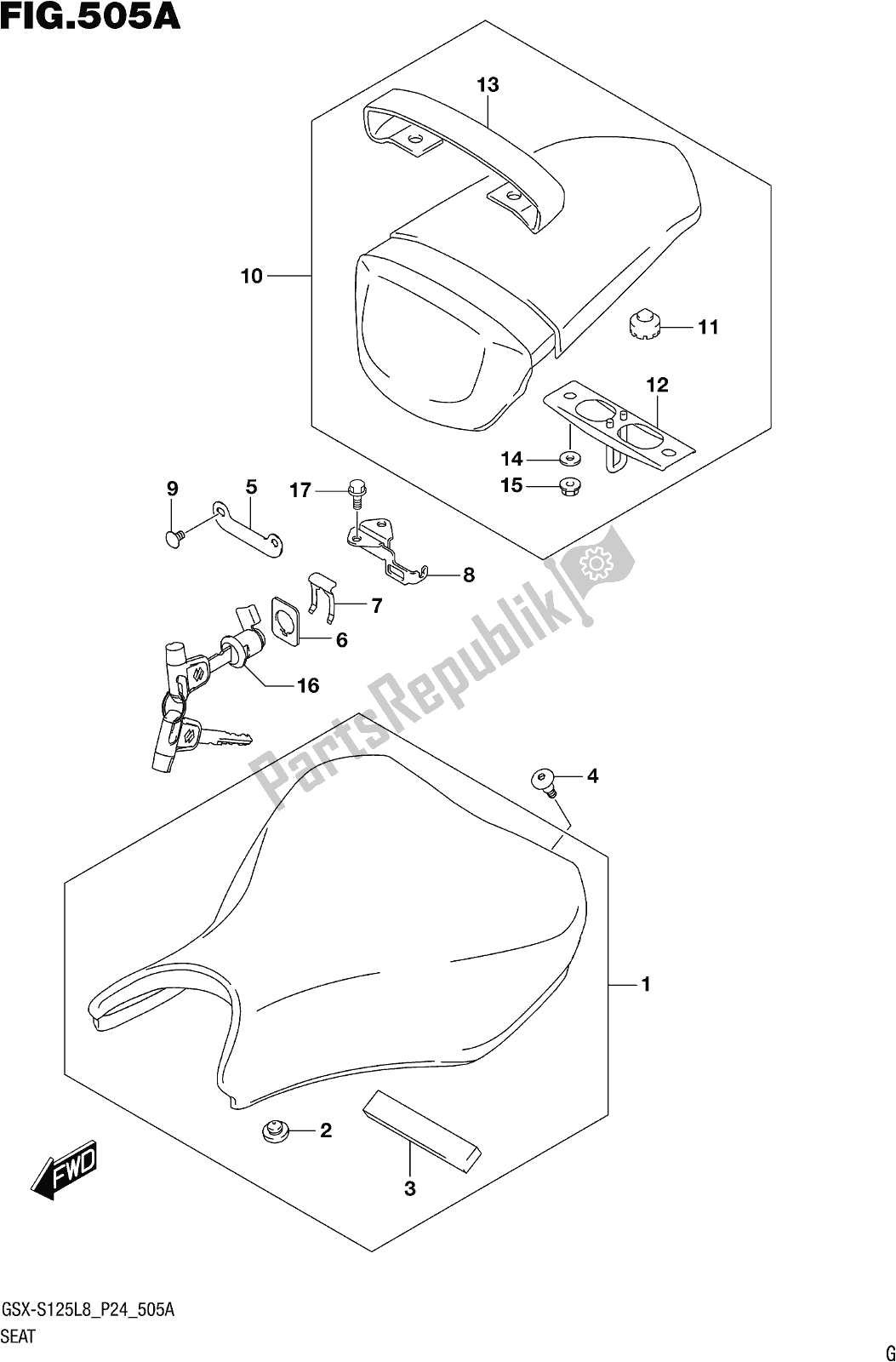 All parts for the Fig. 505a Seat of the Suzuki Gsx-s 125 ML 2018