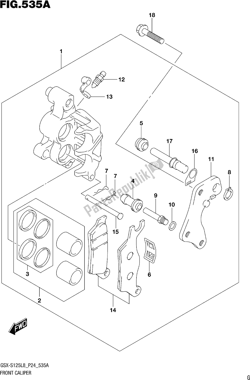 Tutte le parti per il Fig. 535a Front Caliper del Suzuki Gsx-s 125 ML 2018