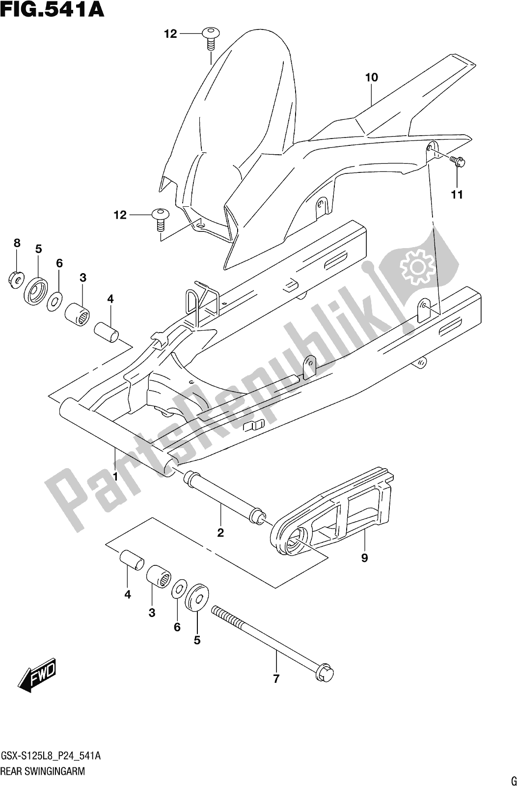 All parts for the Fig. 541a Rear Swingingarm of the Suzuki Gsx-s 125 ML 2018