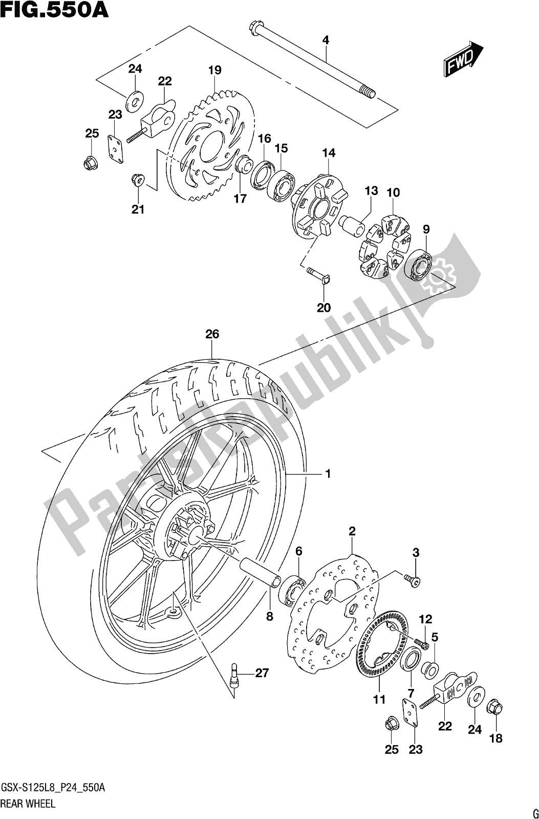 Tutte le parti per il Fig. 550a Rear Wheel del Suzuki Gsx-s 125 ML 2018