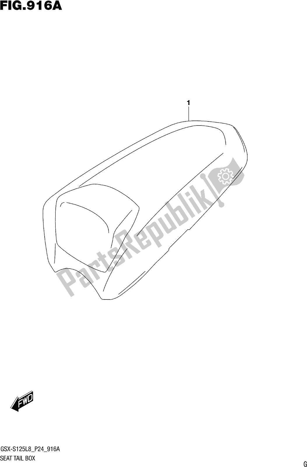 All parts for the Fig. 916a Seat Tail Box (optional) of the Suzuki Gsx-s 125 ML 2018