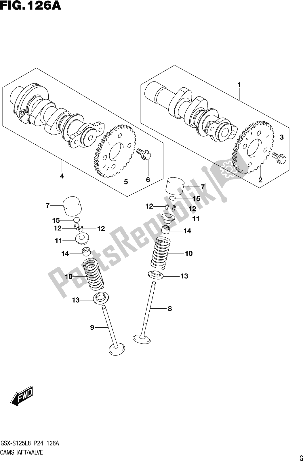 Todas las partes para Fig. 126a Camshaft/valve de Suzuki Gsx-s 125 MLX 2018