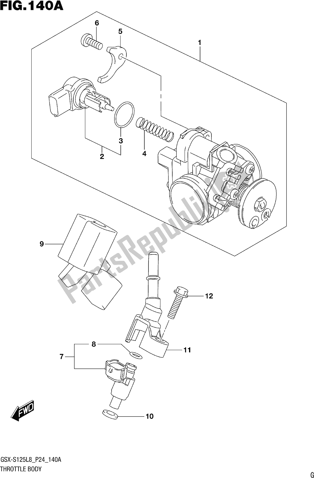 Tutte le parti per il Fig. 140a Throttle Body del Suzuki Gsx-s 125 MLX 2018