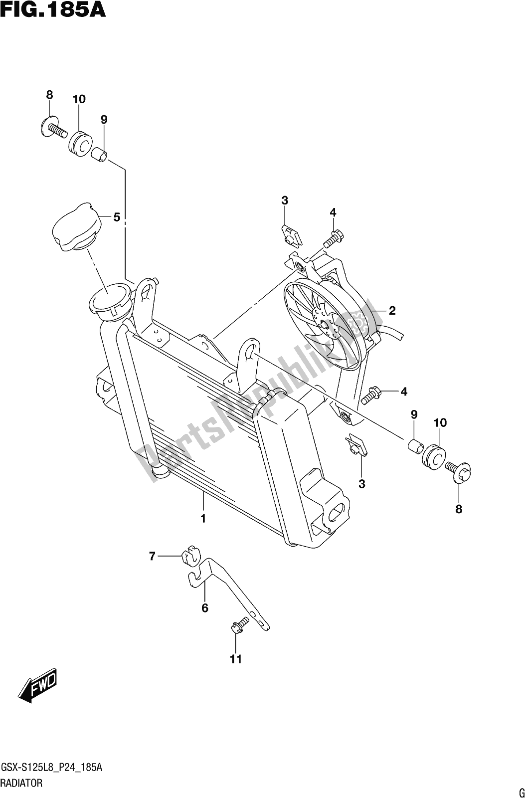 Tutte le parti per il Fig. 185a Radiator del Suzuki Gsx-s 125 MLX 2018