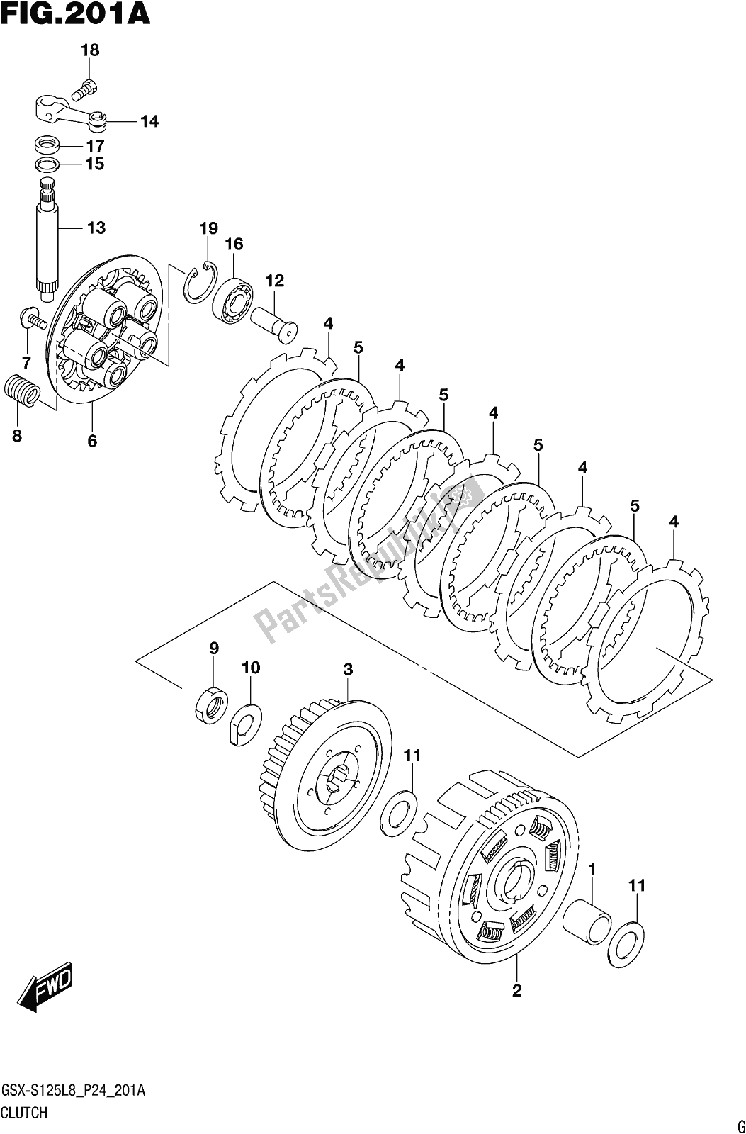 All parts for the Fig. 201a Clutch of the Suzuki Gsx-s 125 MLX 2018