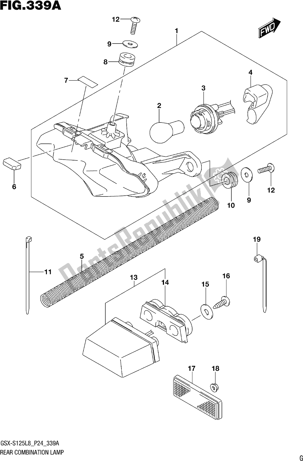 All parts for the Fig. 339a Rear Combination Lamp of the Suzuki Gsx-s 125 MLX 2018