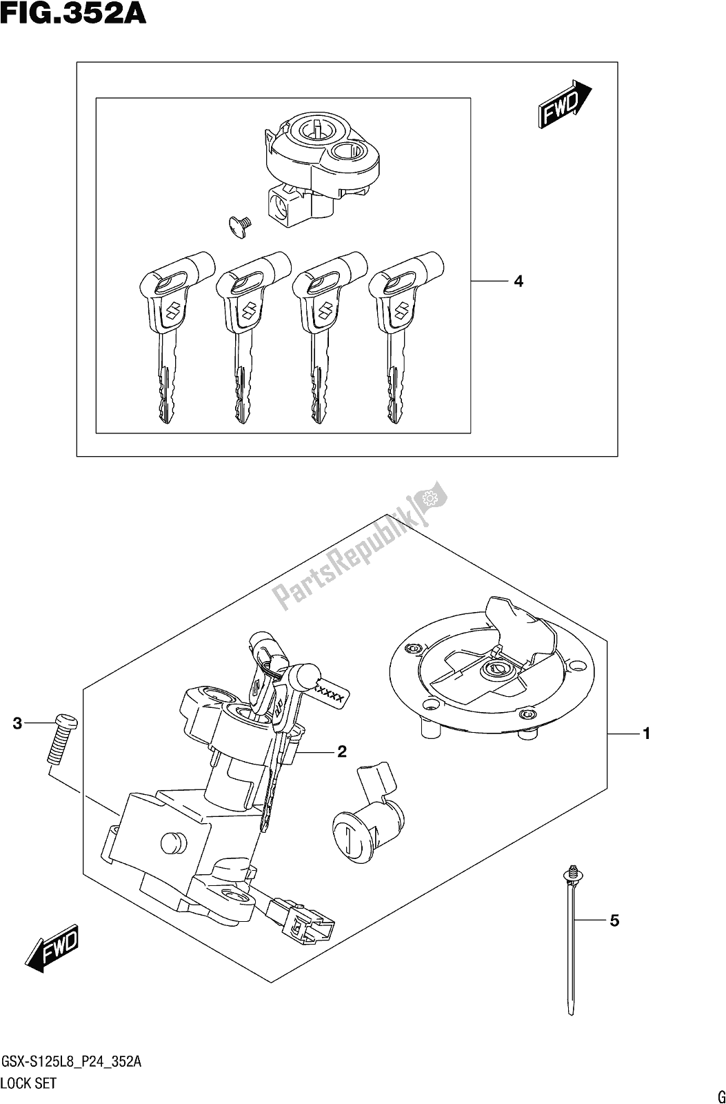 All parts for the Fig. 352a Lock Set of the Suzuki Gsx-s 125 MLX 2018