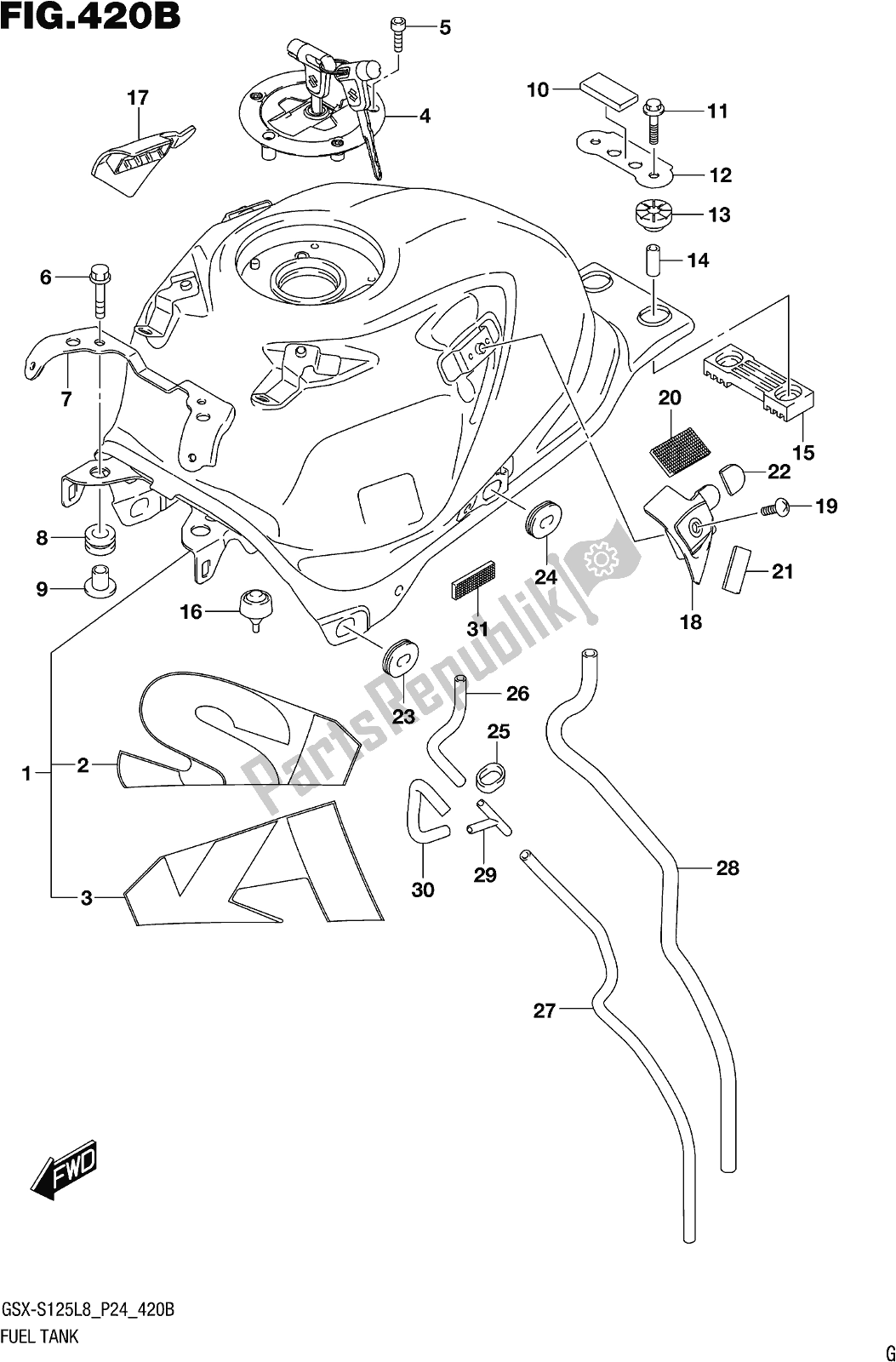 All parts for the Fig. 420b Fuel Tank (gsx-s125mlxl8 P24) of the Suzuki Gsx-s 125 MLX 2018