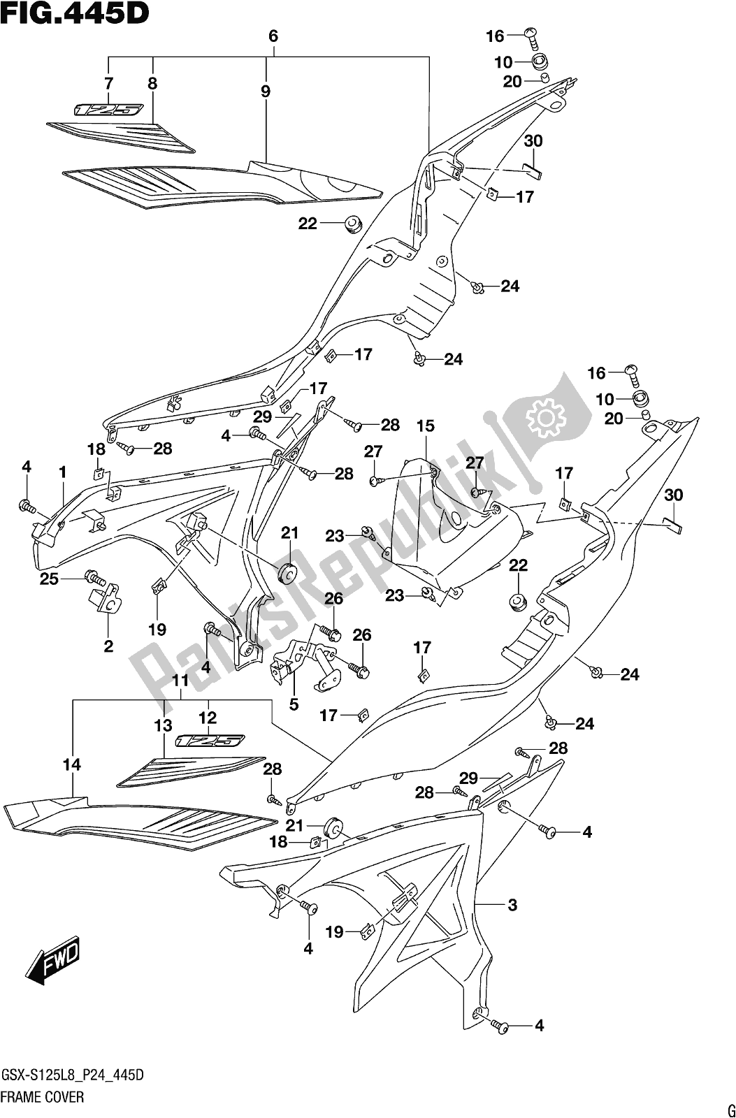 Tutte le parti per il Fig. 445d Frame Cover (gsx-s125mlxl8 P24) del Suzuki Gsx-s 125 MLX 2018