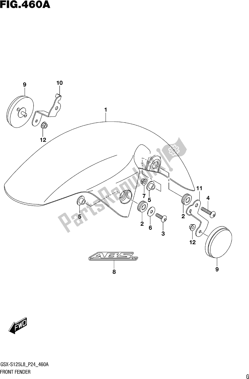 Tutte le parti per il Fig. 460a Front Fender del Suzuki Gsx-s 125 MLX 2018