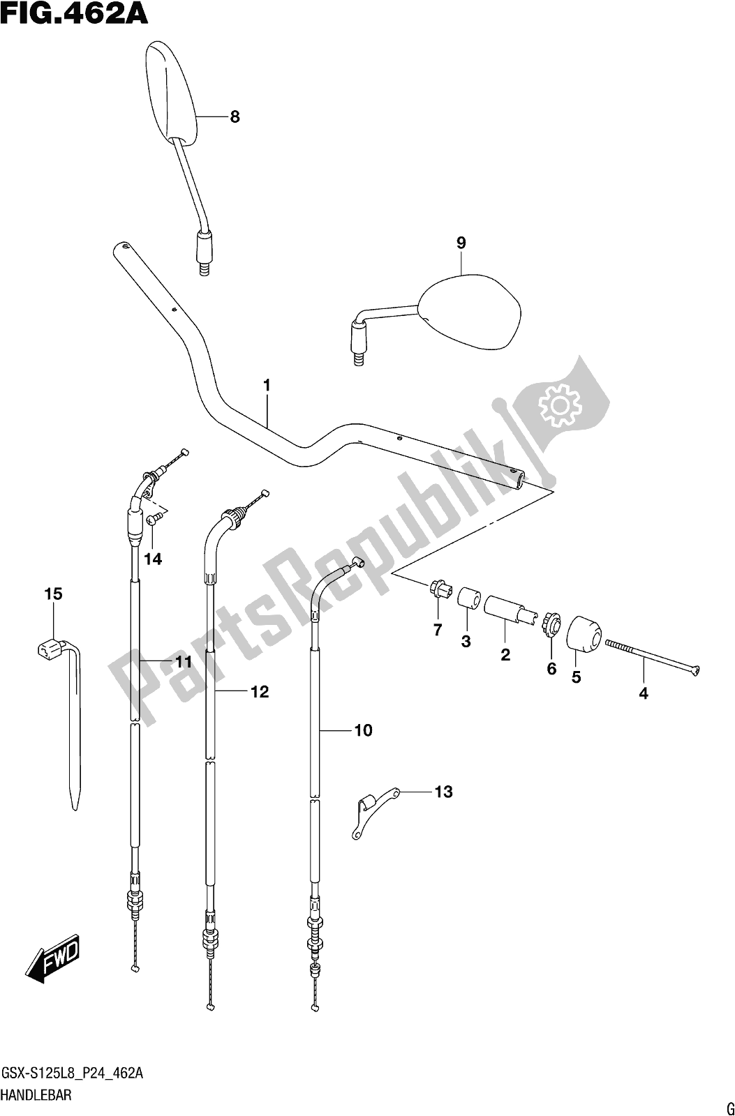 All parts for the Fig. 462a Handlebar of the Suzuki Gsx-s 125 MLX 2018