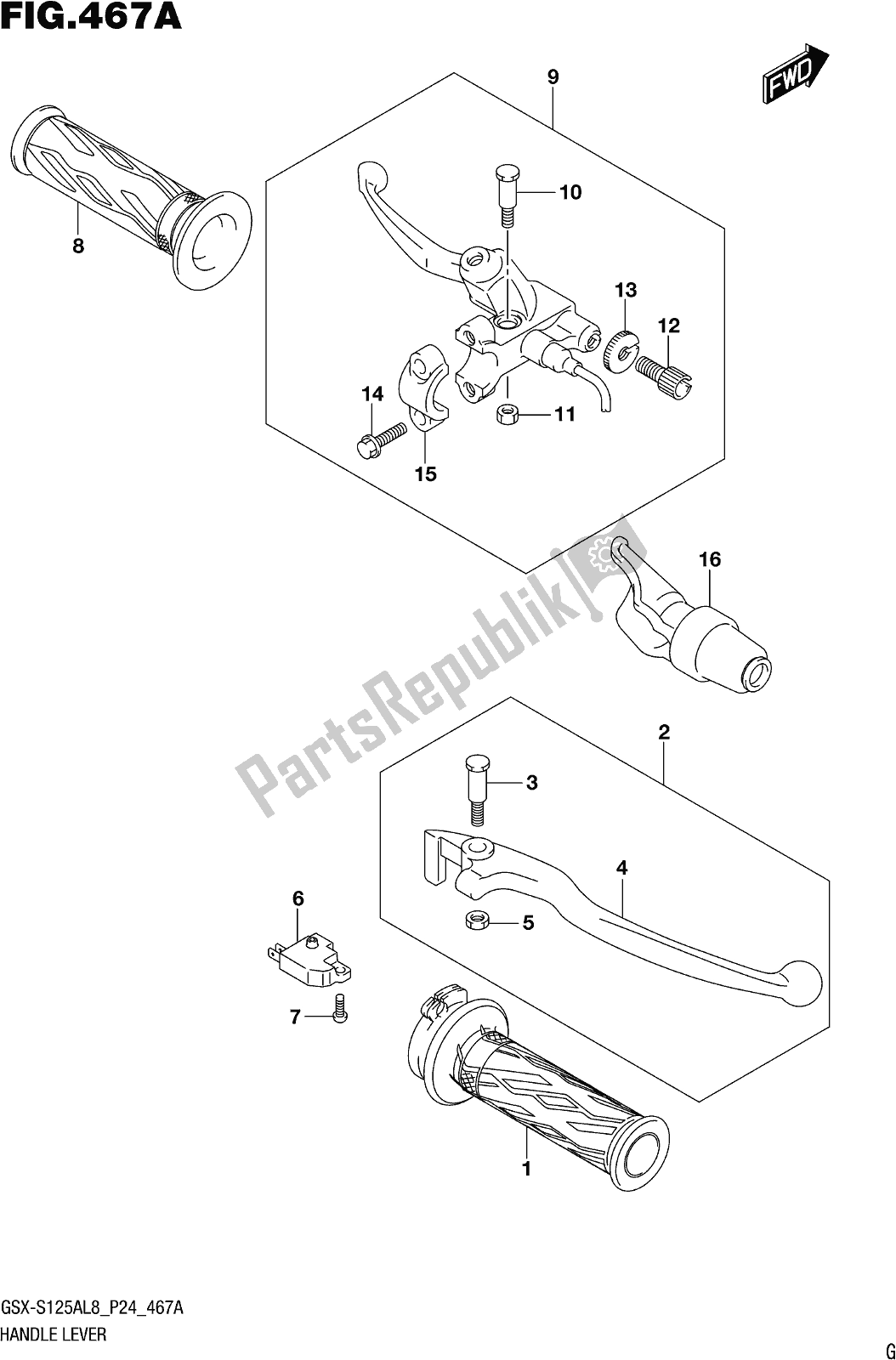 Tutte le parti per il Fig. 467a Handle Lever del Suzuki Gsx-s 125 MLX 2018