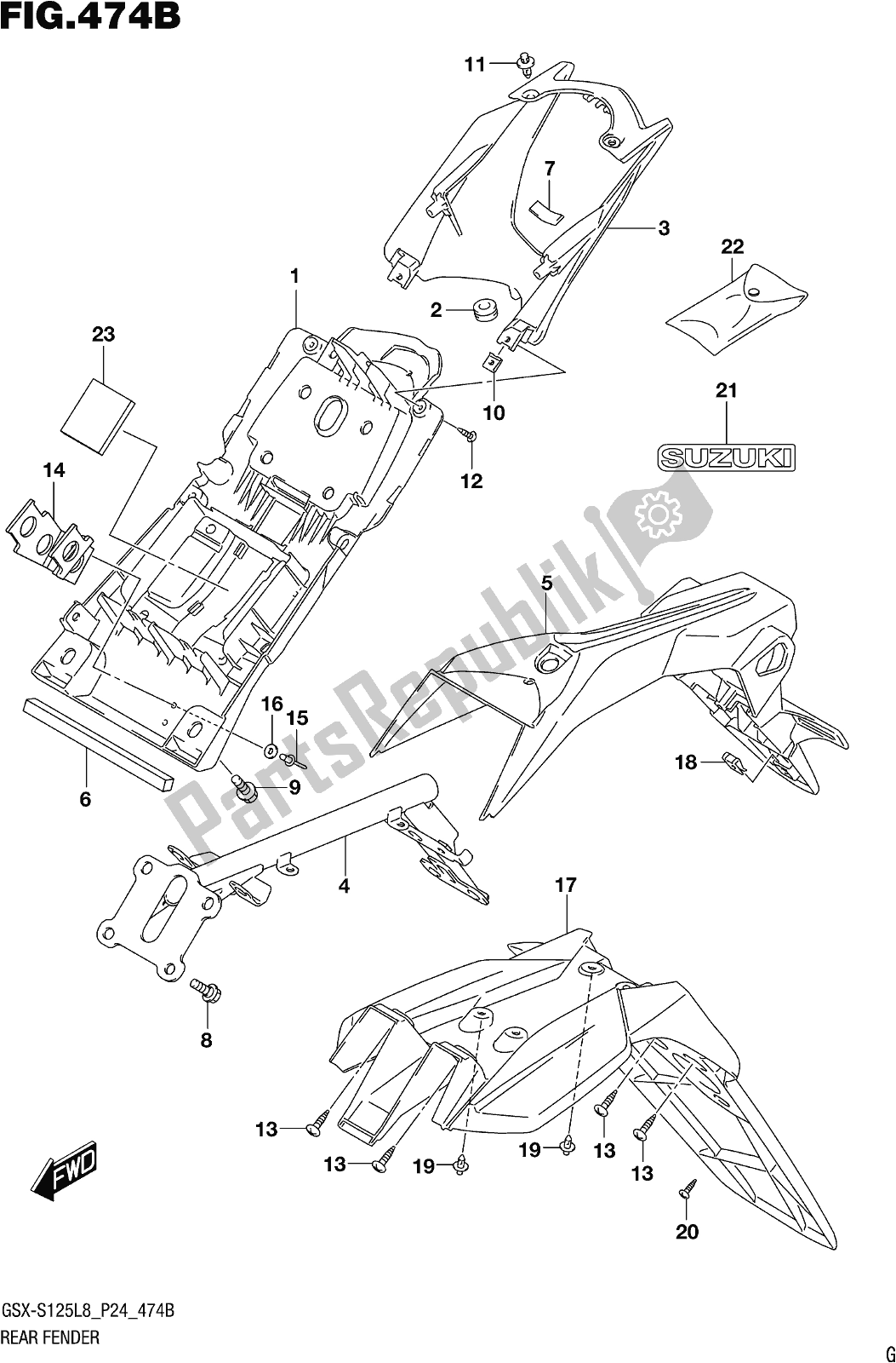 Tutte le parti per il Fig. 474b Rear Fender (gsx-s125mlxl8 P24) del Suzuki Gsx-s 125 MLX 2018