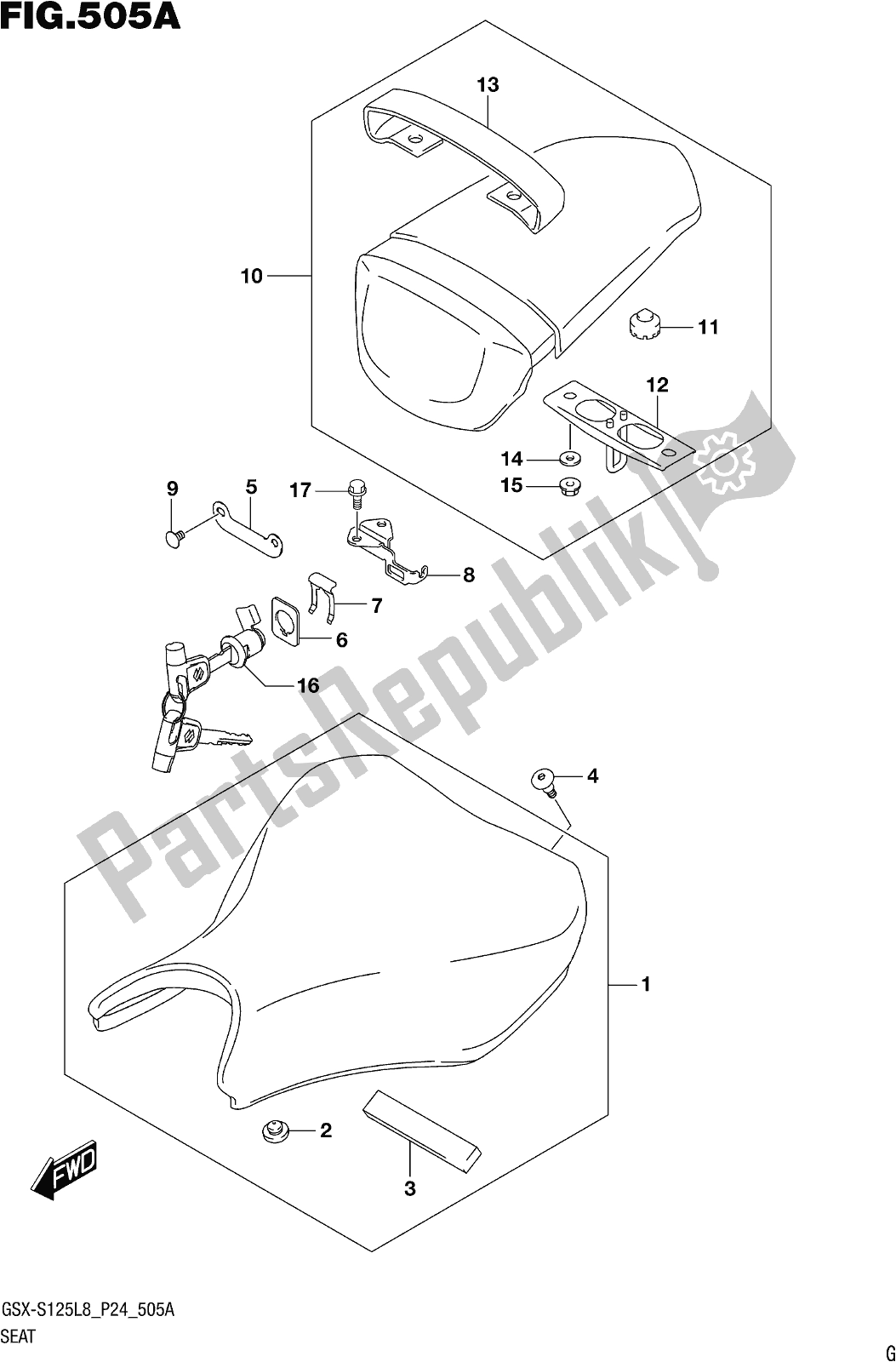 Todas as partes de Fig. 505a Seat do Suzuki Gsx-s 125 MLX 2018