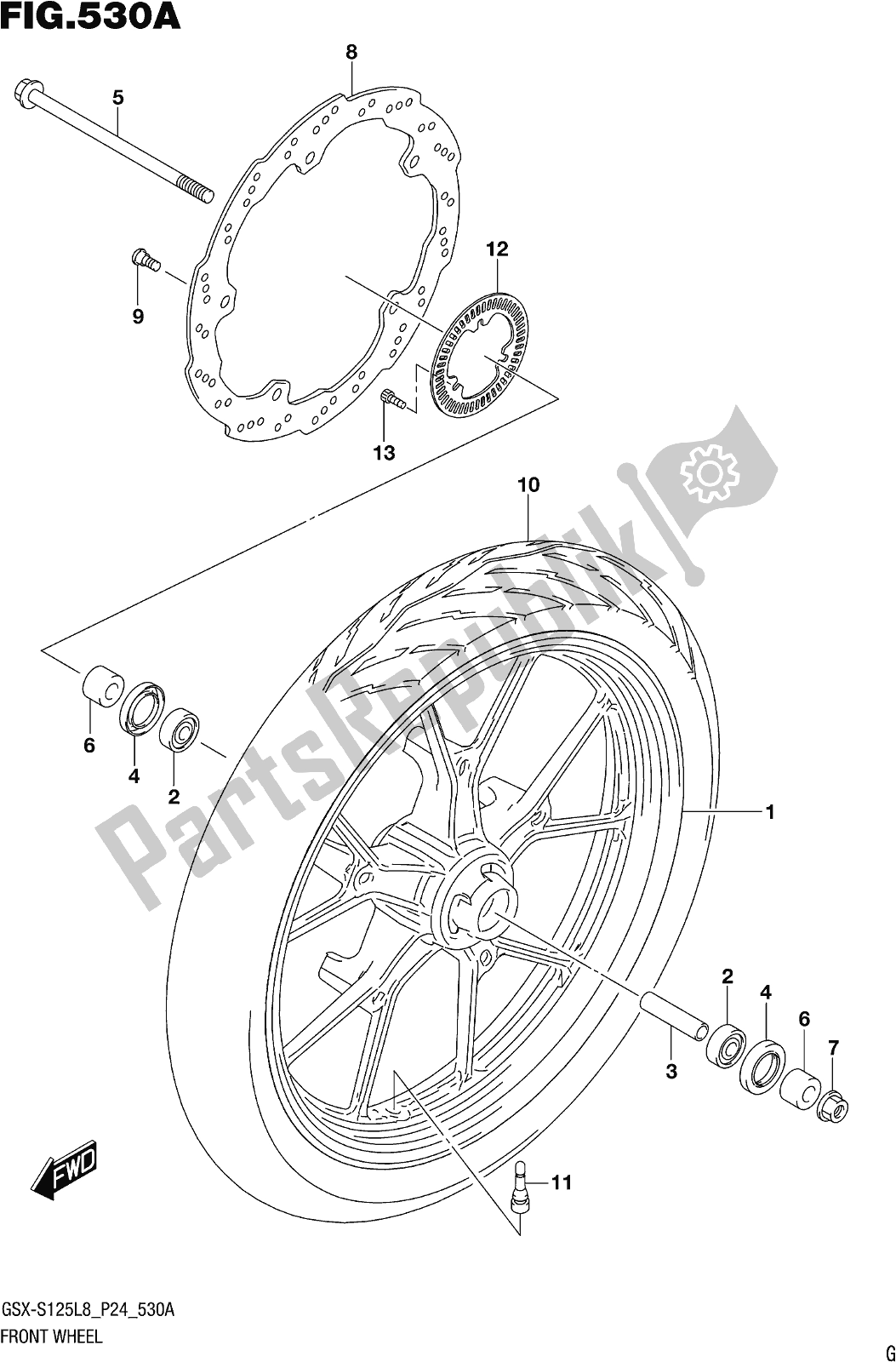 Tutte le parti per il Fig. 530a Front Wheel del Suzuki Gsx-s 125 MLX 2018