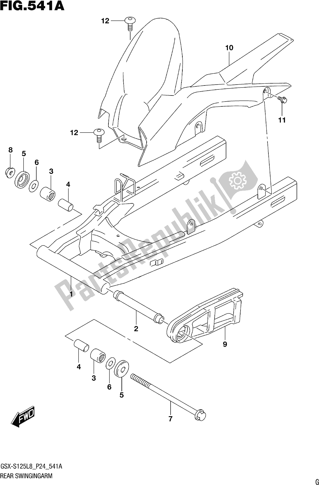 Tutte le parti per il Fig. 541a Rear Swingingarm del Suzuki Gsx-s 125 MLX 2018