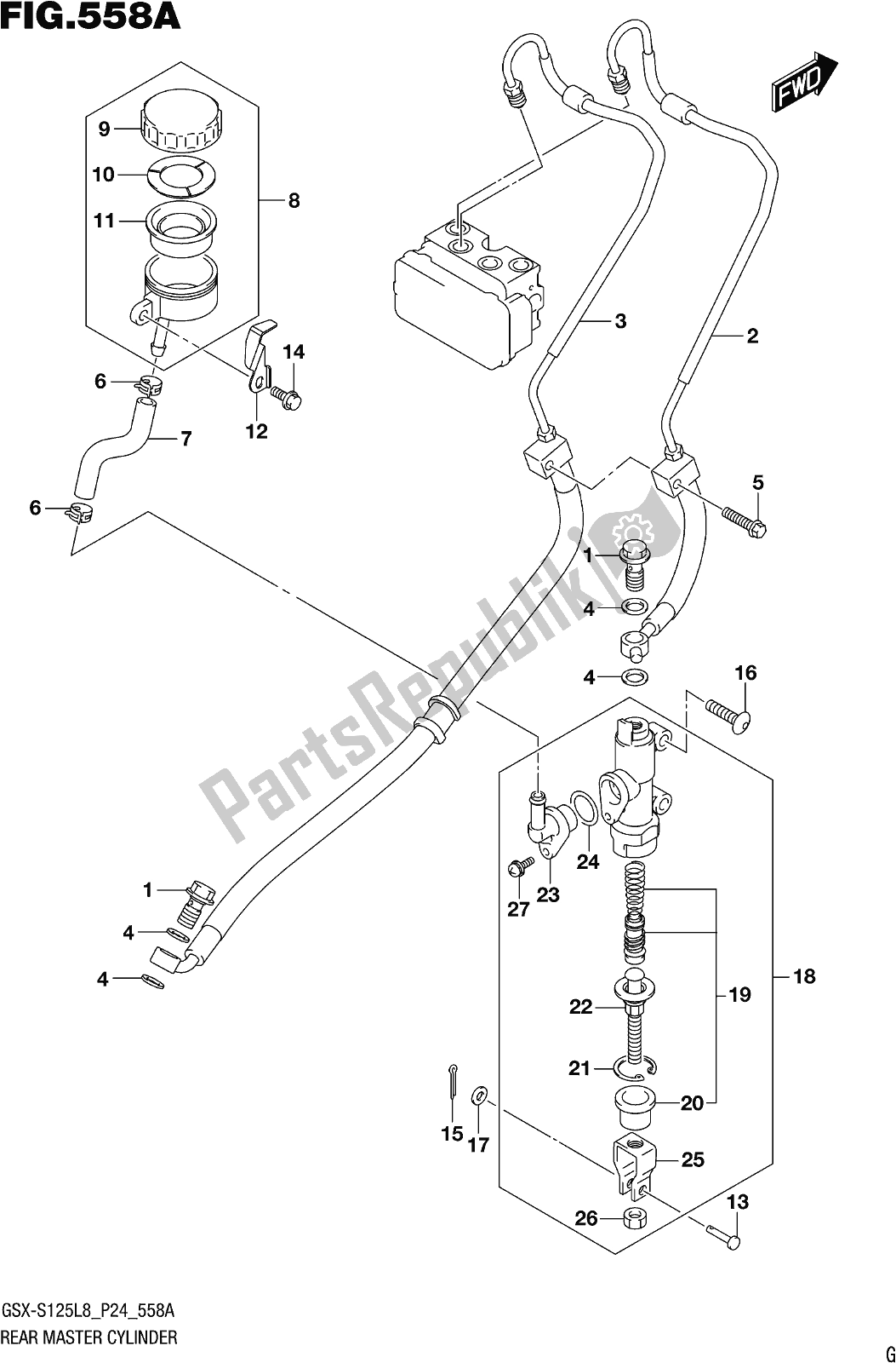 Tutte le parti per il Fig. 558a Rear Master Cylinder del Suzuki Gsx-s 125 MLX 2018