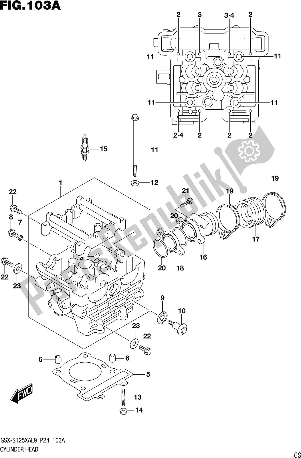 All parts for the Fig. 103a Cylinder Head of the Suzuki Gsx-s 125 XA 2019