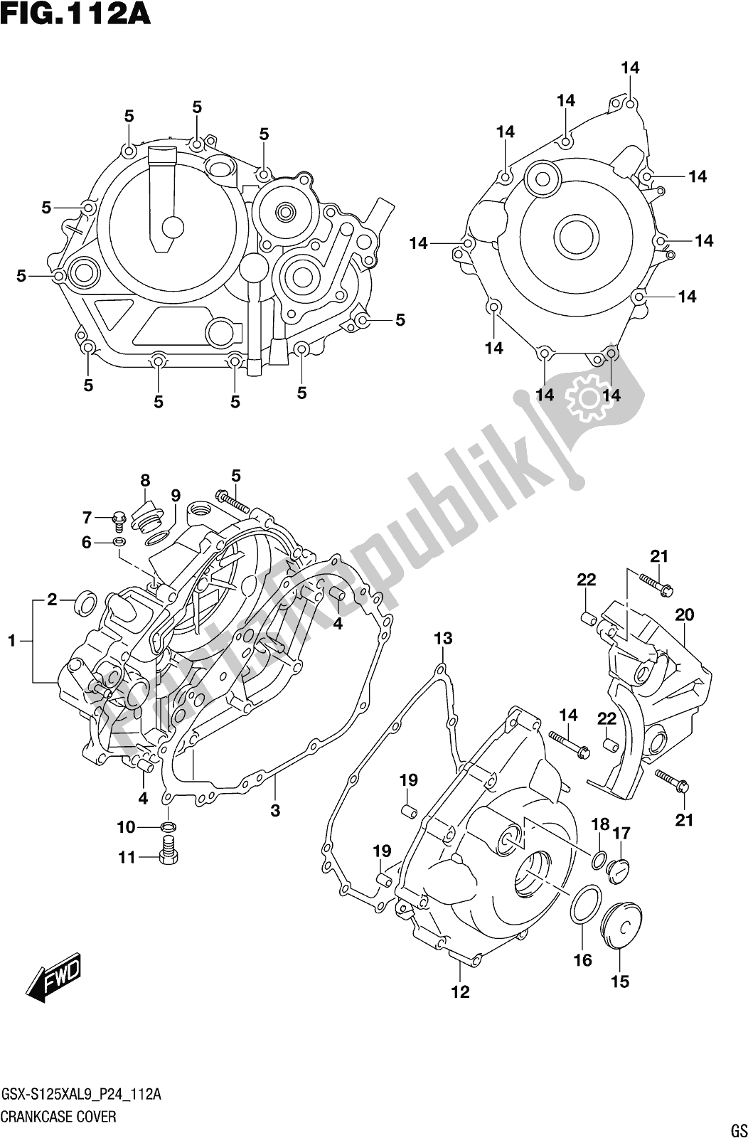 All parts for the Fig. 112a Crankcase Cover of the Suzuki Gsx-s 125 XA 2019