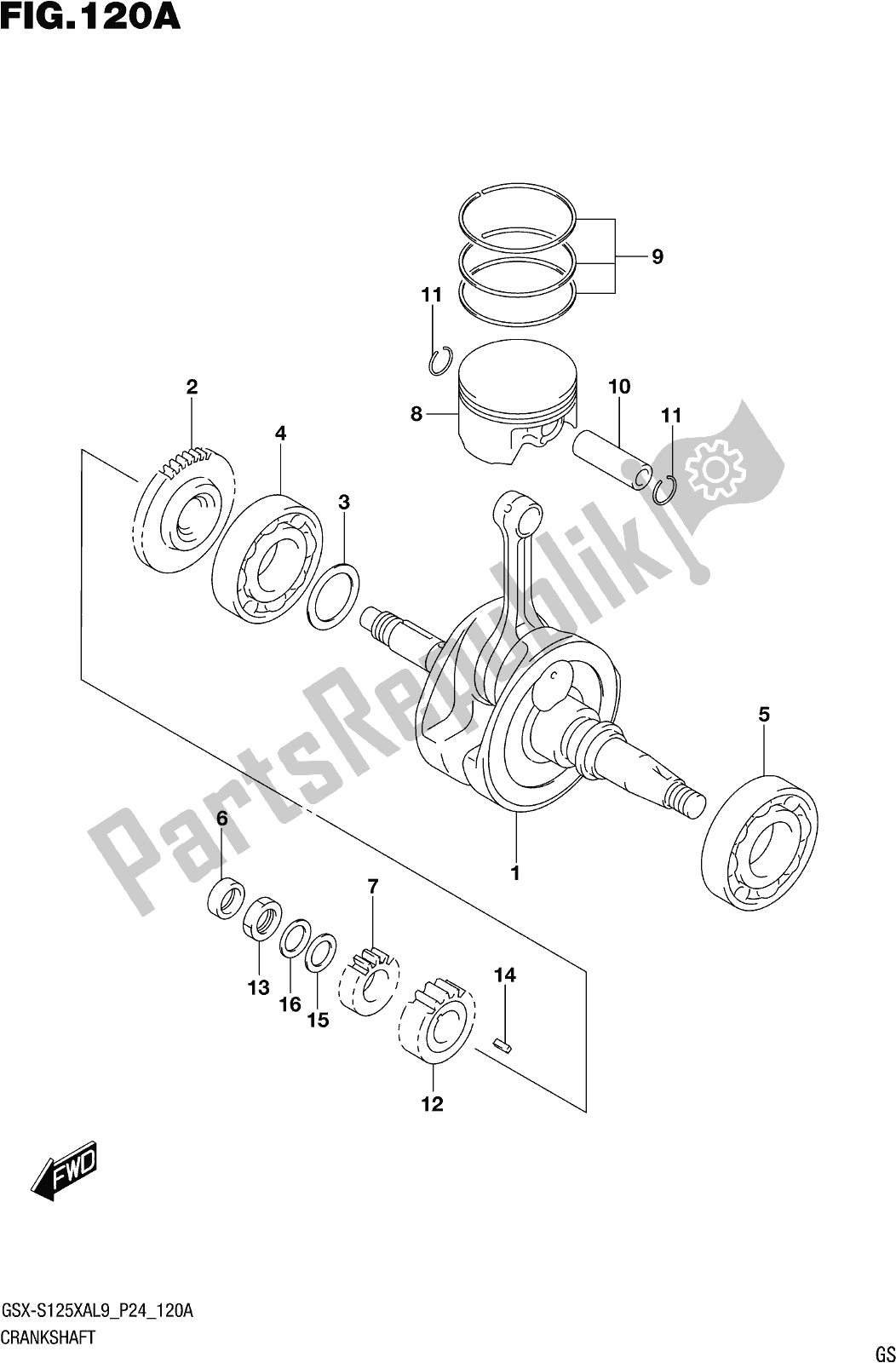 Todas as partes de Fig. 120a Crankshaft do Suzuki Gsx-s 125 XA 2019