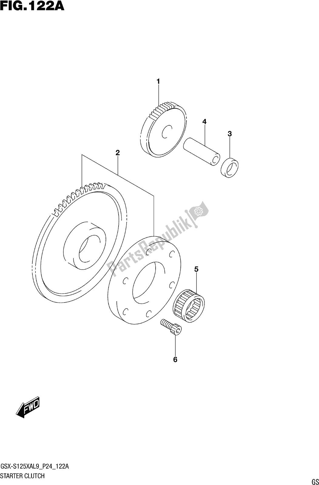 All parts for the Fig. 122a Starter Clutch of the Suzuki Gsx-s 125 XA 2019