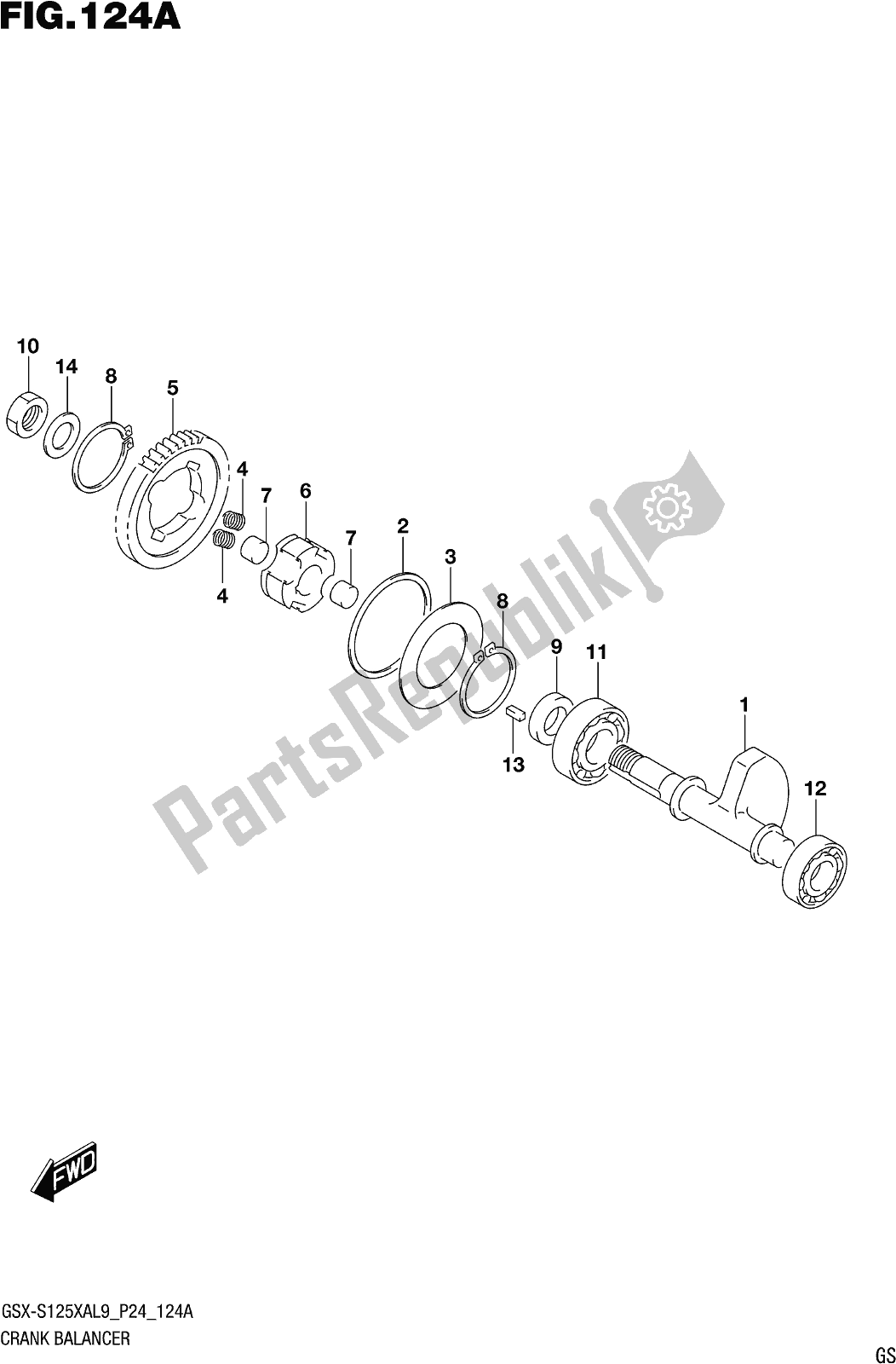 All parts for the Fig. 124a Crank Balancer of the Suzuki Gsx-s 125 XA 2019