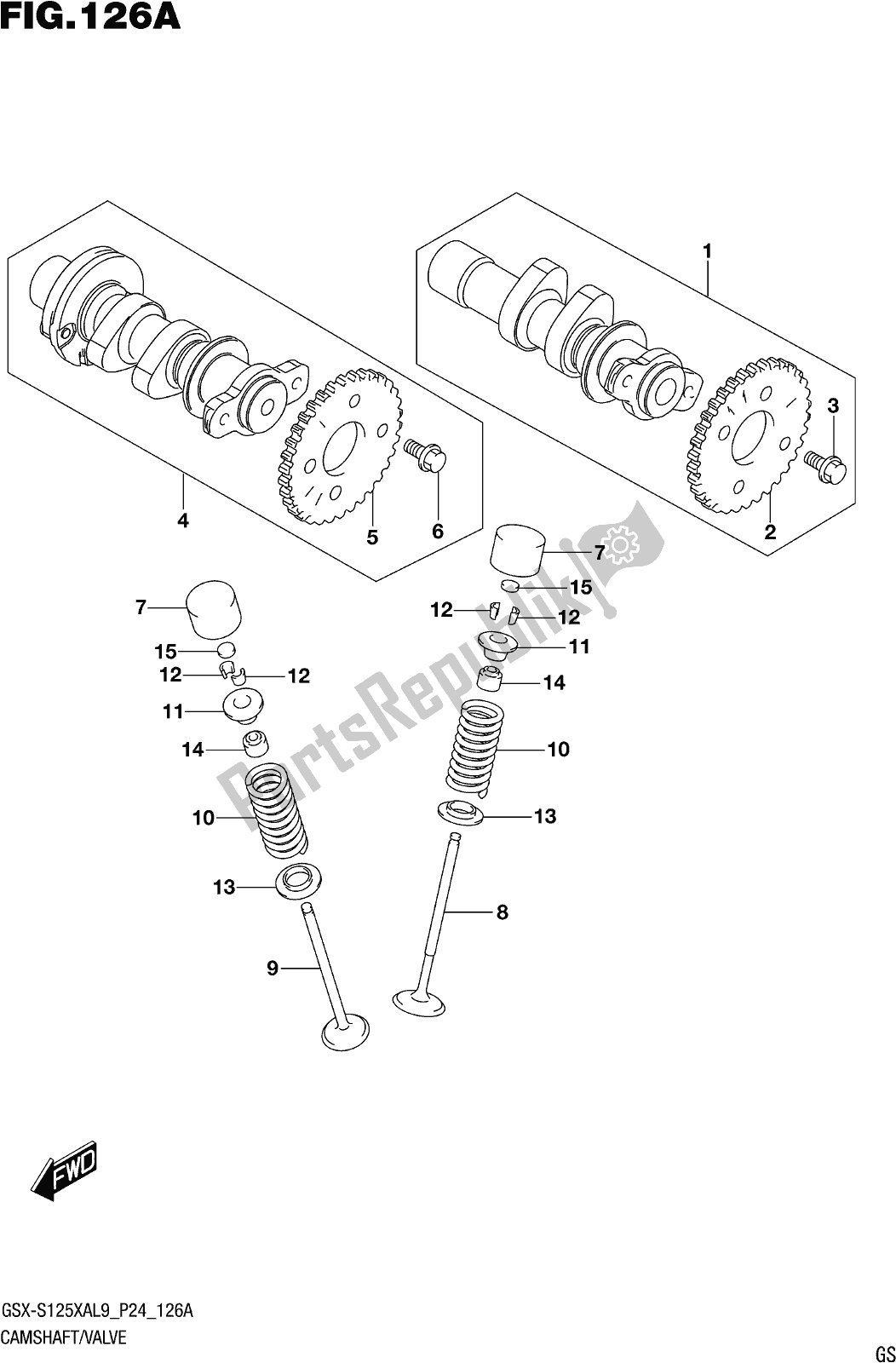 All parts for the Fig. 126a Camshaft/valve of the Suzuki Gsx-s 125 XA 2019