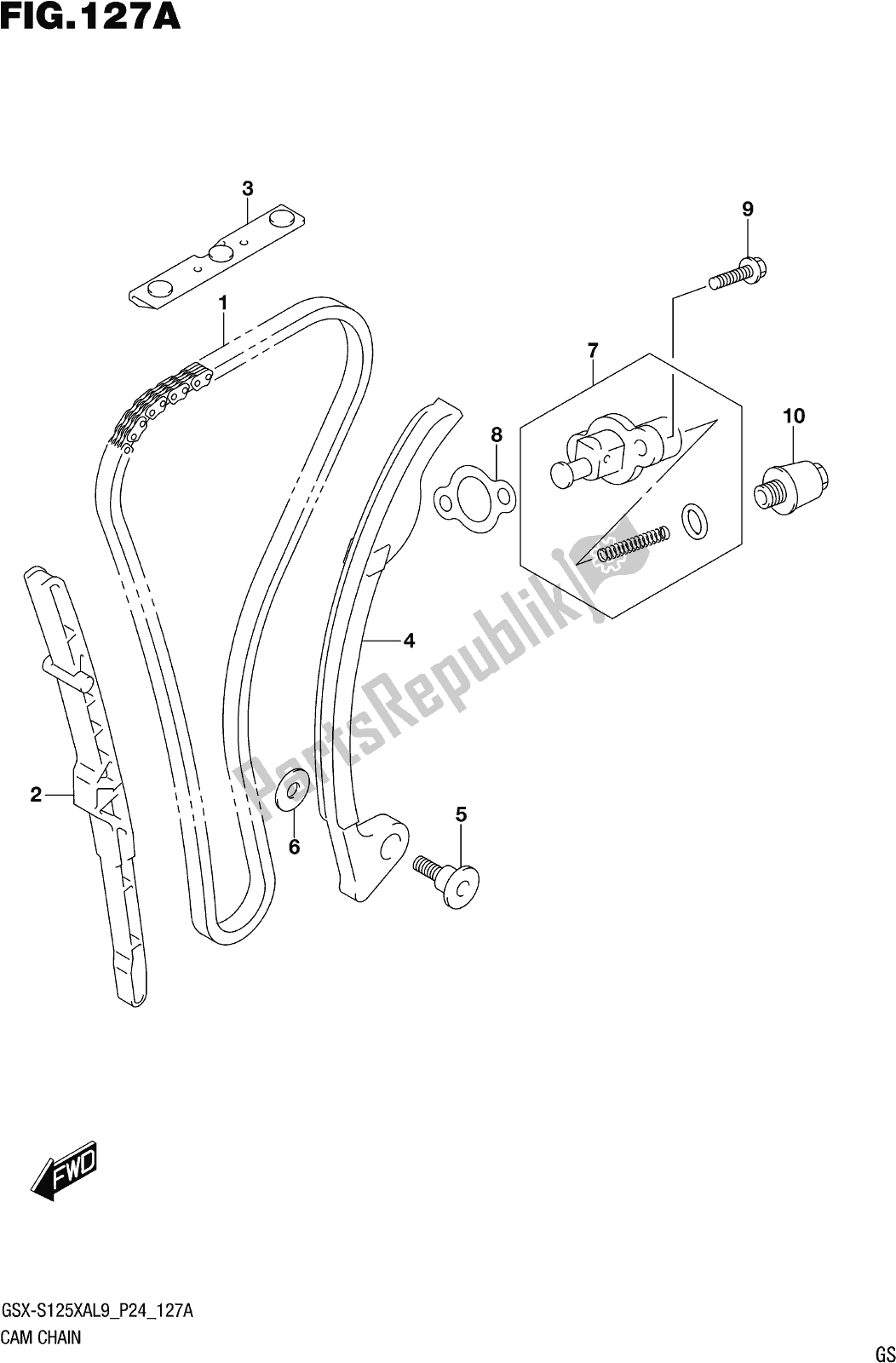 All parts for the Fig. 127a Cam Chain of the Suzuki Gsx-s 125 XA 2019