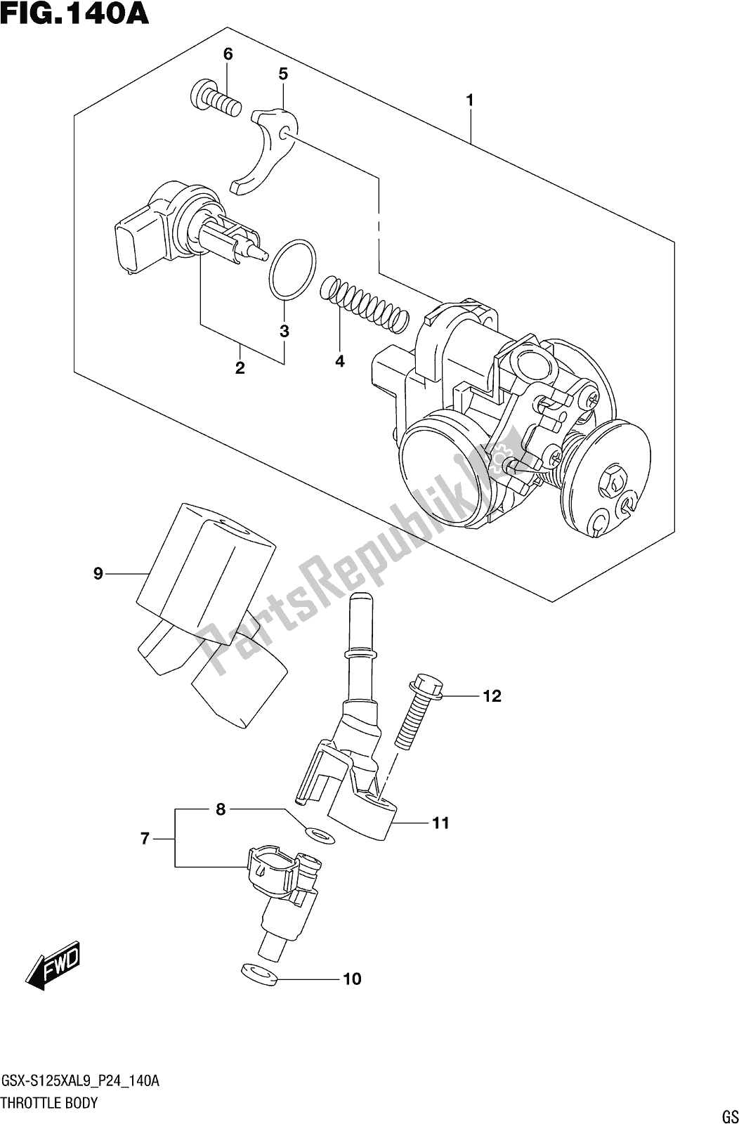 All parts for the Fig. 140a Throttle Body of the Suzuki Gsx-s 125 XA 2019