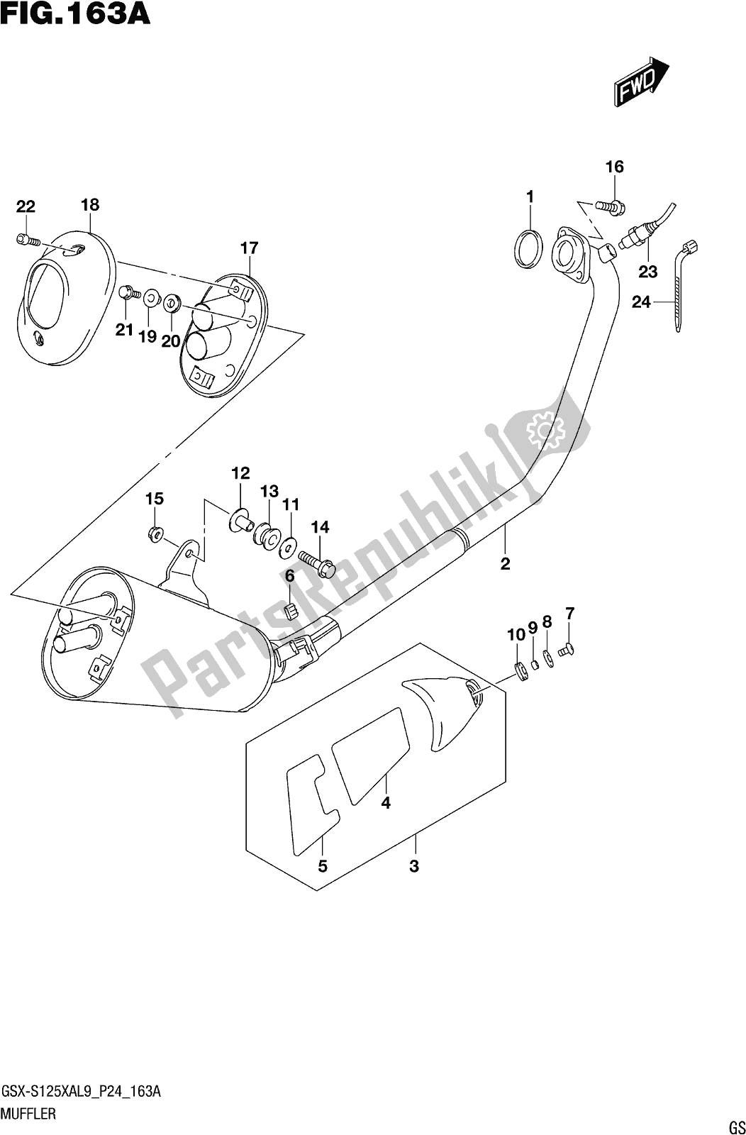 All parts for the Fig. 163a Muffler of the Suzuki Gsx-s 125 XA 2019
